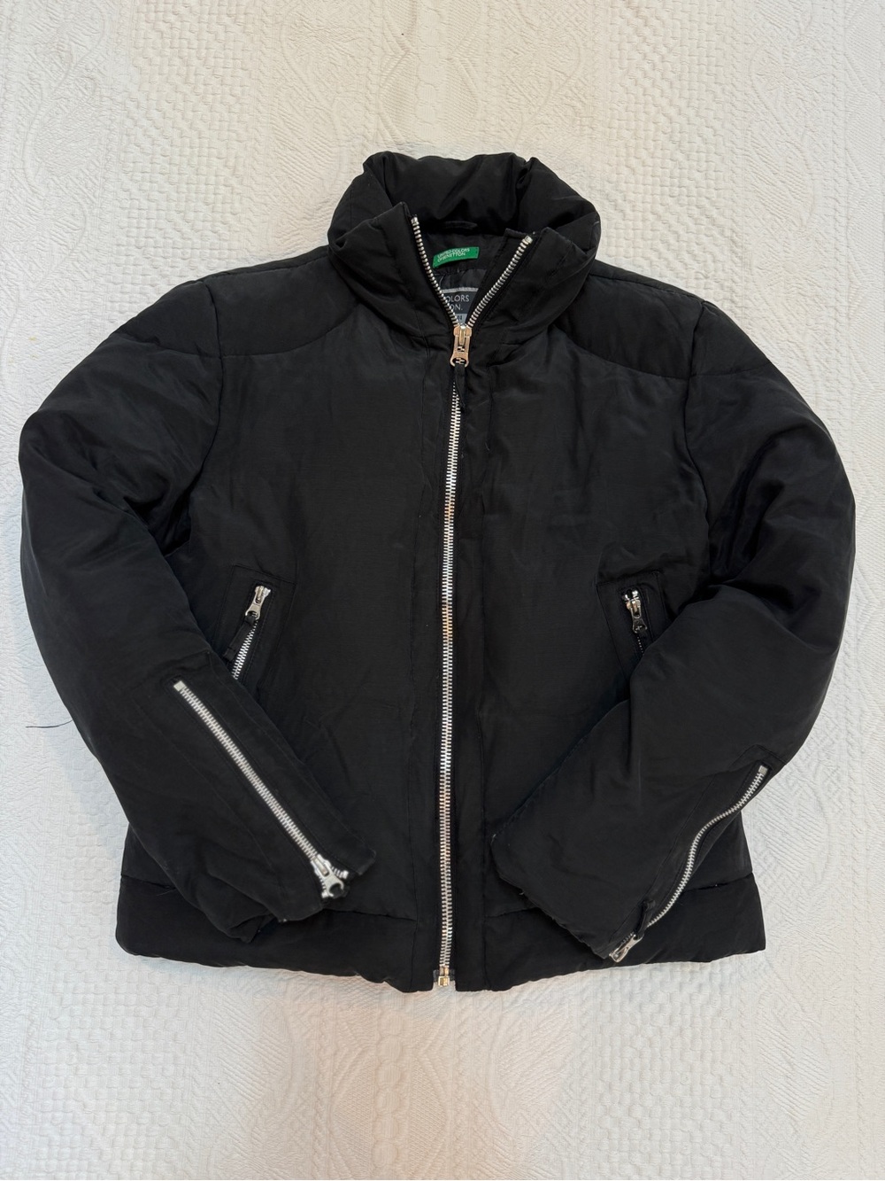 United Colors of Benetton Down Coat Black Jacket Womens Size Medium M